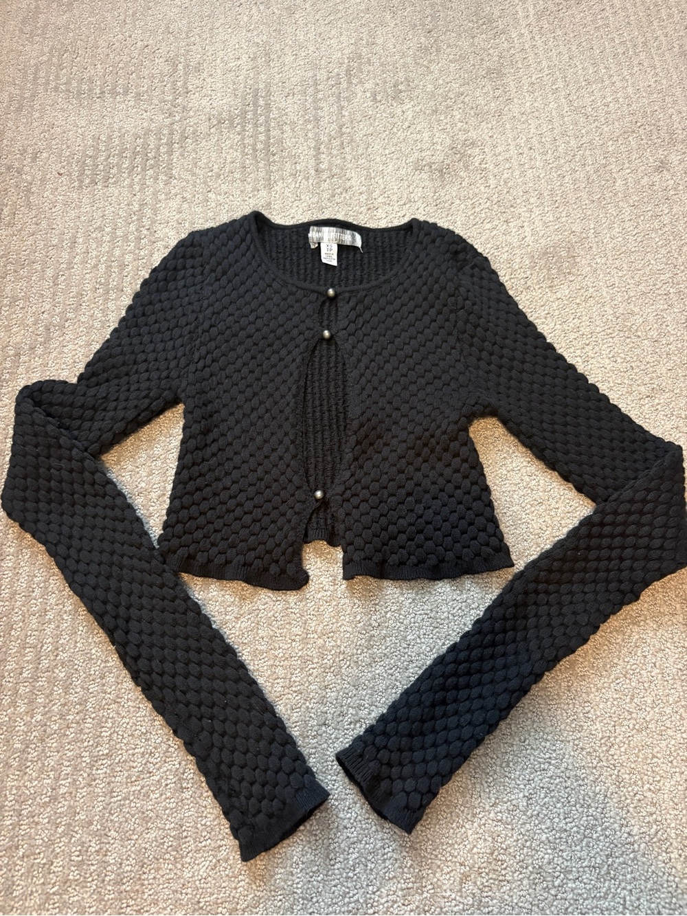 Urban Outfitters Black Textured Cropped Cardigan with Buttons